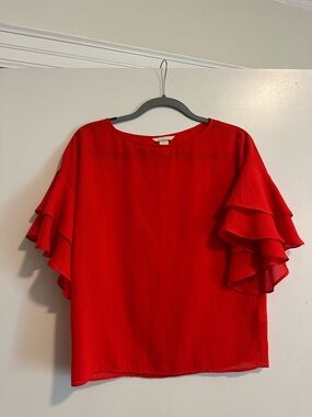 H&M Red Tiered Ruffle Sleeve Blouse